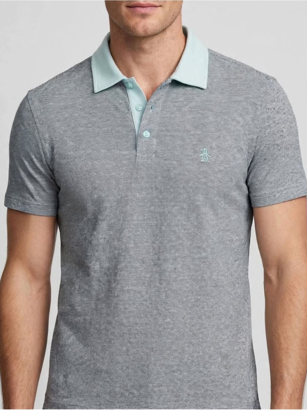 Original Penguin Men’s Gray Polo with Cream Contrast Collar
